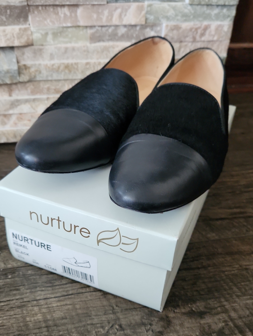 Nurture Black Learher-cow Hide Slip-On Loafers